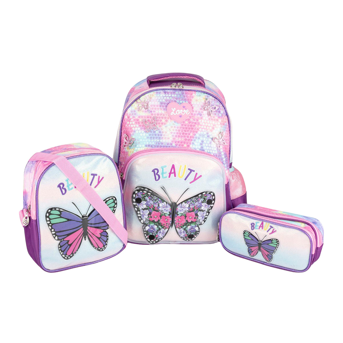 Set Mochila Lonchera Lapicera Mariposa Escolar 06059 Tres Reyes Zapaterias