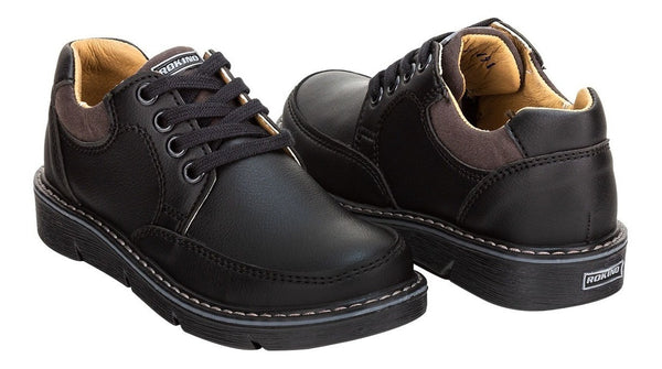 Zapato Escolar Casual Niño Piel Negro Rokino 00755